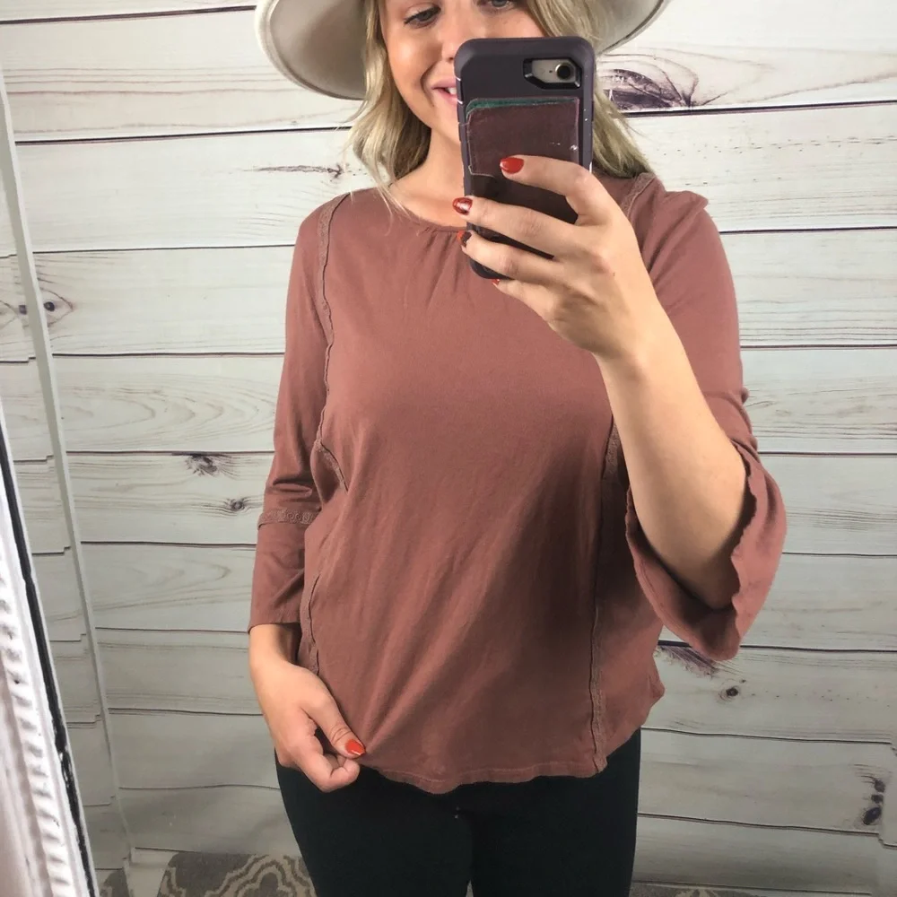 Sonoma Mauve Bohemian Cotton Belle Sleeve Top Medium - Picture 7 of 8